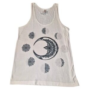 Electro Threads Mandala Crescent Moon Sublimation Tank White XS Festival Yoga
